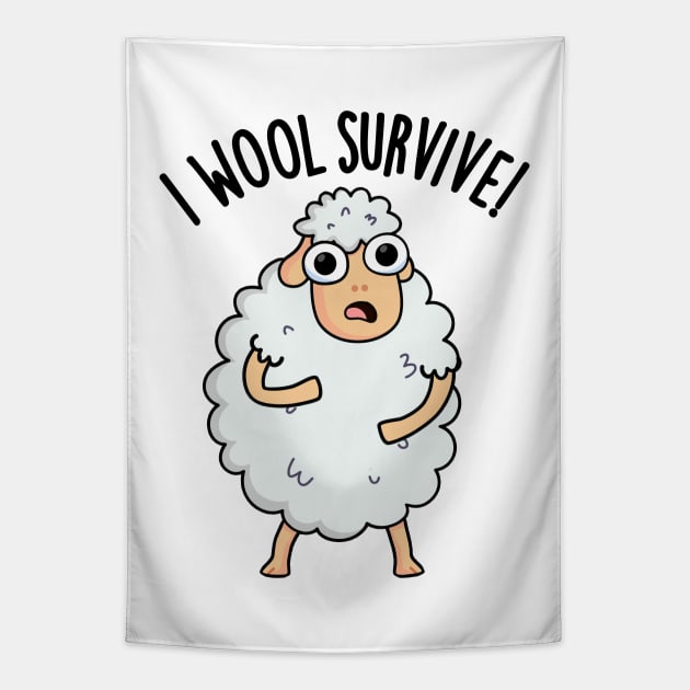 I Wool Survive Funny Sheep Puns Tapestry by punnybone