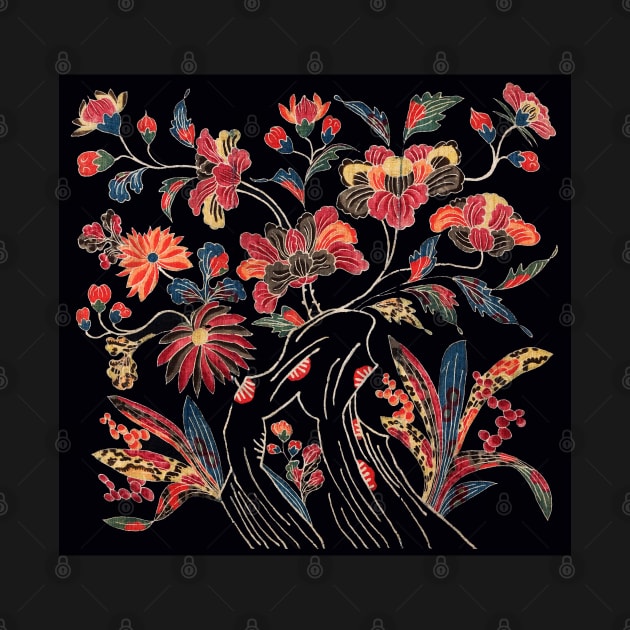 COLORFUL FLOWERS AND BLOSSOMS Antique Japanese Floral In Black by BulganLumini