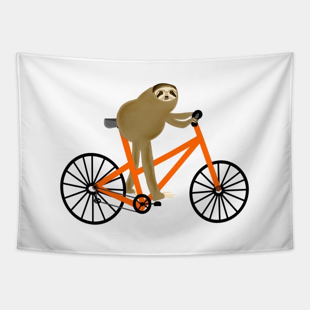 Sloth On A Orange Bicycle Tapestry by CatGirl101