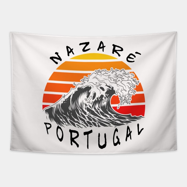 nazaré big wave Portugal Tapestry by arteonline20