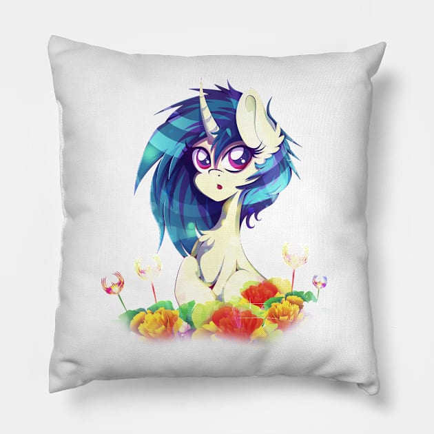 Vinyl Scratch - Digital Flowerfield Pillow by RarieDash