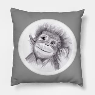 Baby Orangutan Drawing in Pencil Pillow