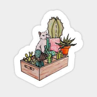 Watercolor Cat with a box of cacti Magnet