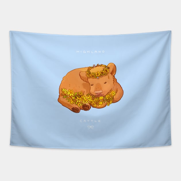 Sleepy Highland Cattle Tapestry by You Miichi