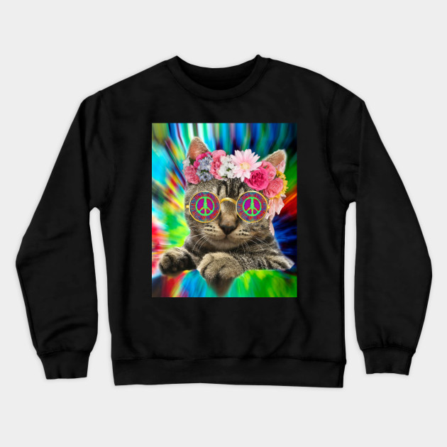 Tie Dye Peace Hippie Cat Boho Festival Hippie Cat Crewneck