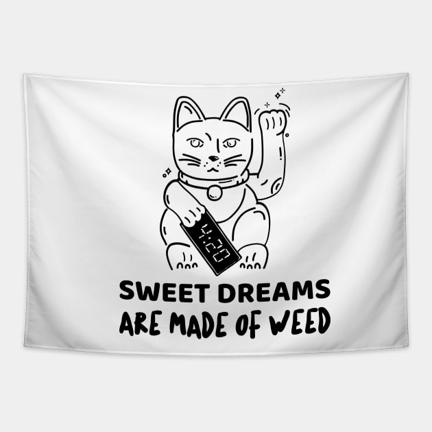 Funny cat dreaming because of weed Tapestry by Purrfect Shop