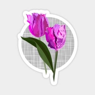 Large pink parrot tulips on linen texture Magnet