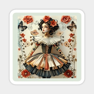 Cute Paper Doll With Fan Victorian Lace Dress Art Magnet