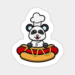 Sticker and Label Of Cute Baby Chef Panda On Hot Dog Magnet