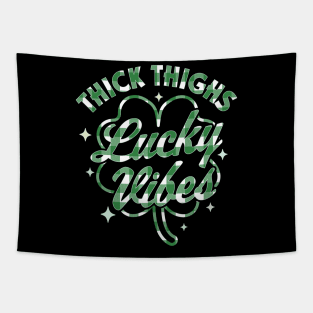 Thick Thighs Lucky Vibes Buffalo Plaid Saint Patrick's Day Tapestry