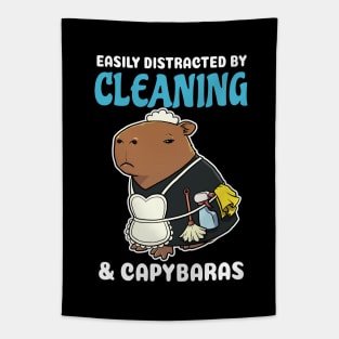 Easily Distracted by Cleaning and Capybaras Cartoon Tapestry
