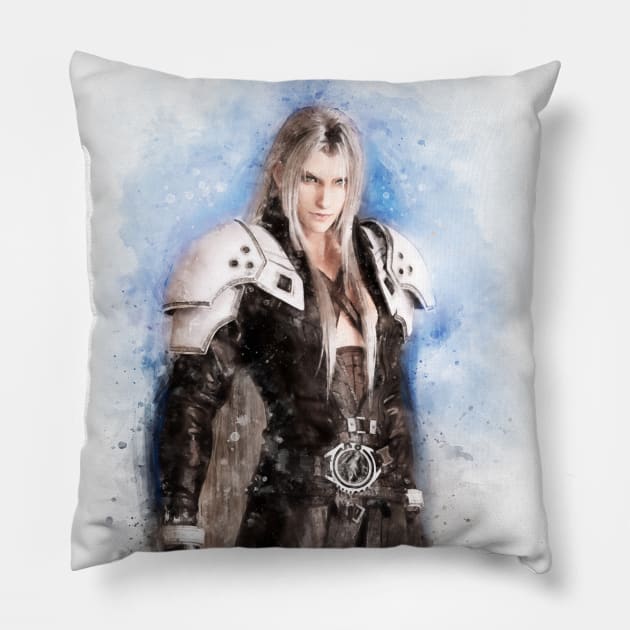 Sephiroth watercolor Pillow by PetsArt