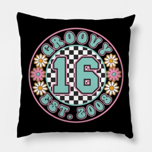 16th Birthday Groovy 16 est. 2008 Retro Vintage Girls Pillow