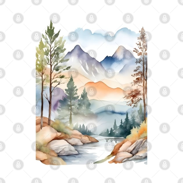 Watercolor Mountains by Anik Arts