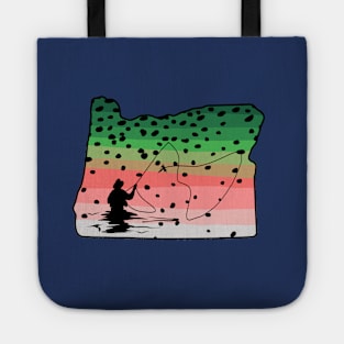 Rainbow Trout Fly Fish Oregon State Map Fly Fishing Fisherman Gifts Tote