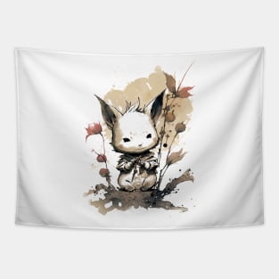 Kawaii Moogle inspired Sumi-e Art Tapestry