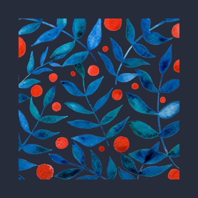 Watercolor branches and berries - orange and blue by wackapacka