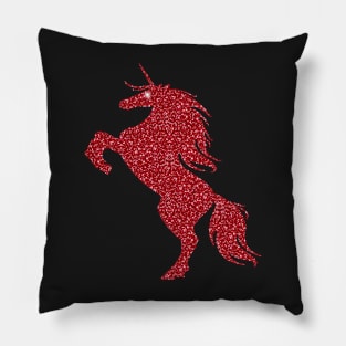 Red Faux Glitter Magical Rearing Unicorn Pillow