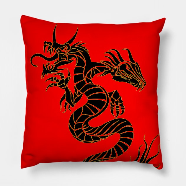 Double Headed Dragon Pillow by 9inverse