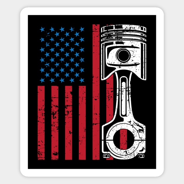 Distressed Vintage American Flag Piston Muscle Car T-Shirt Distressed Vintage American Flag Piston Muscle Car T-Shirt
