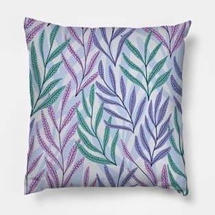 Calm leaves in blue Pillow
