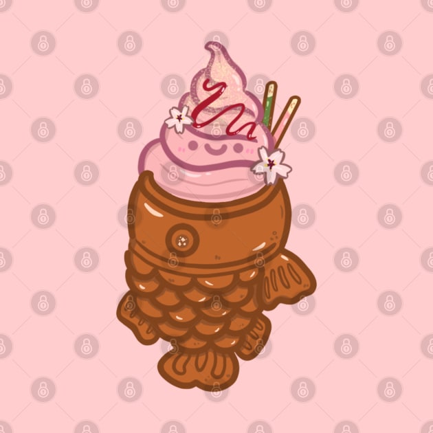 Kawaii Sakura Taiyaki Ice-cream with pocky sticks design sticker by Marie.c.doodles