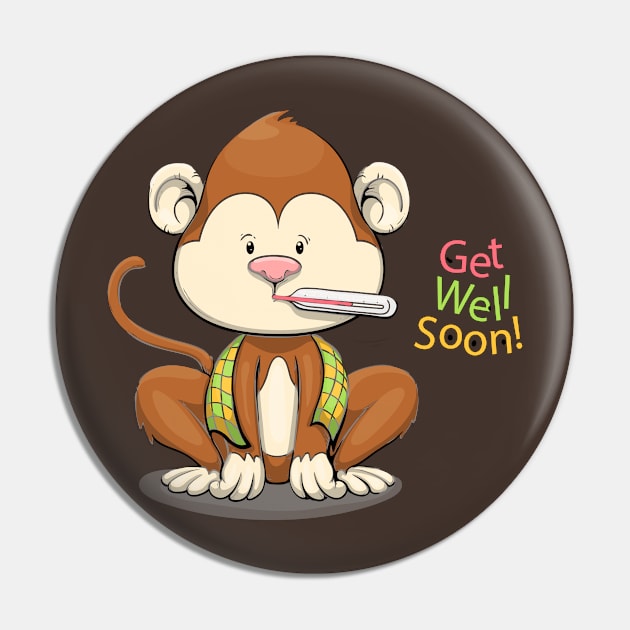 Get Well Soon Cute Monkey Pin by Mako Design 