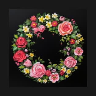 Red and Pink Rose Wreath T-Shirt