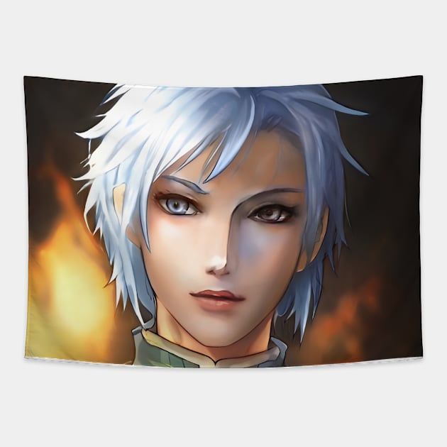 White Hair Anime Boy Tapestry by animegirlnft