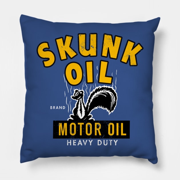 Vintage Skunk Oil Motor Oil Pillow by StudioPM71