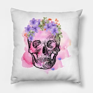 Watercolor Floral Skull Pillow