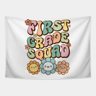 Groovy First Grade Squad Back To School Cute  Flower Retro Vintage Tapestry