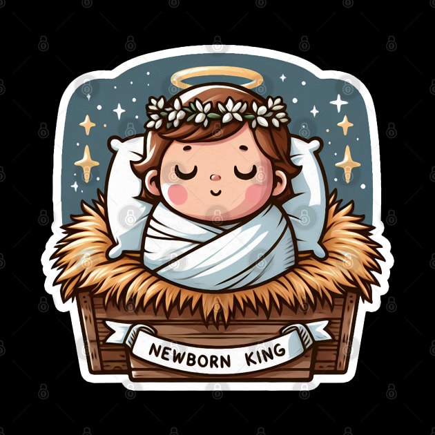 Newborn King Jesus Christ sleeping in the manger by Plushism