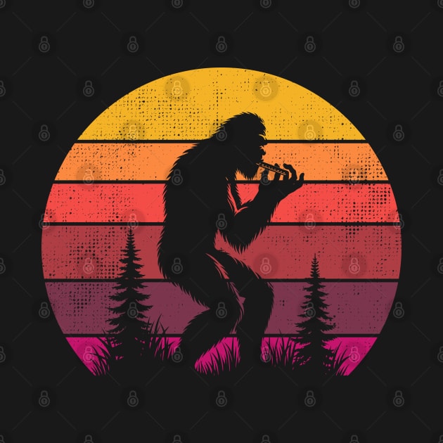 Bigfoot Sasquatch Playing The Harmonica Vintage Sunset Music Lover by Cuteness Klub