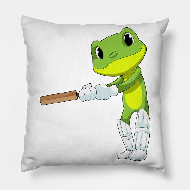 Frog at Cricket with Cricket bat Pillow by Markus Schnabel