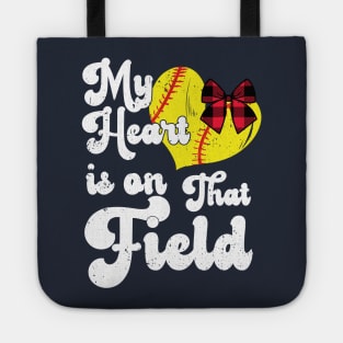 funny My Heart is on That Field softball baseball mom dad Girls Softball , Softball Coach Tote