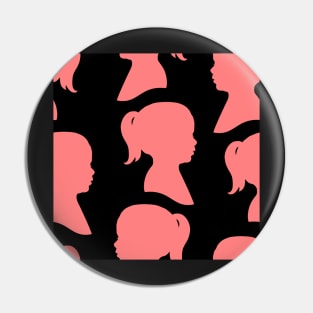 Girl Silhouette - Pink on Black Background Pin