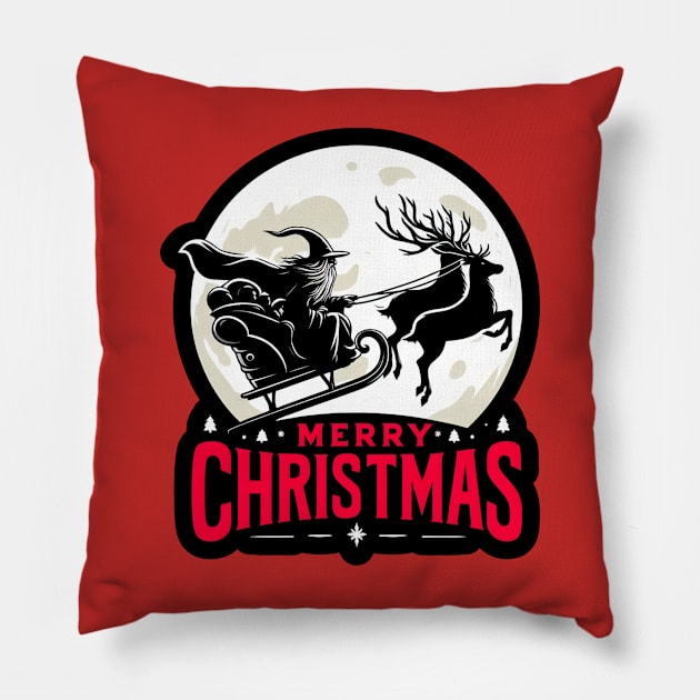 Merry Christmas - Moonlit Voyage - Funny Christmas Fantasy Pillow by Fenay-Designs