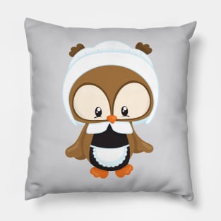 Thanksgiving Owl, Brown Owl, Pilgrim Bonnet Pillow