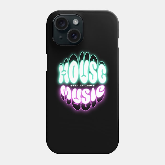 HOUSE MUSIC  - Puffy Y2K Glow logo (teal/pink) Phone Case by DISCOTHREADZ 