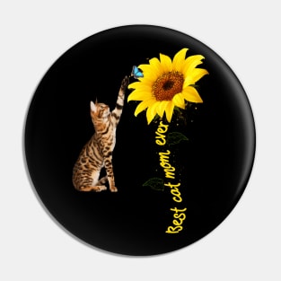 Best Cat Mom Ever Sunflower Mother's Day 2021 Shirt for Cat Lover Pin