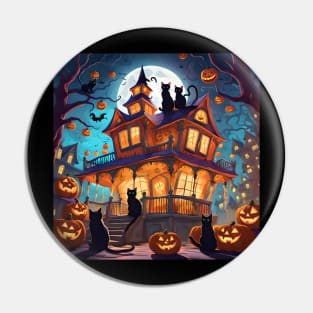 Cats Haunted House Pin