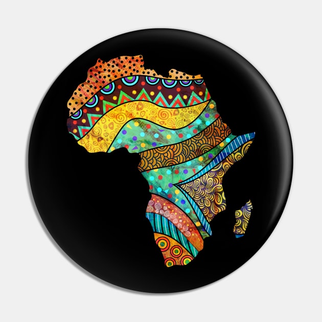 Africa Map in Traditional Ethnic African Pattern Art Pin by Teeziner