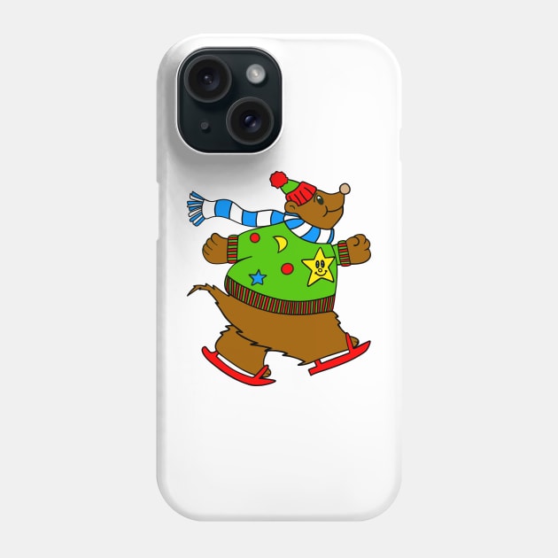 ICE Skater Brown Bear Lover Merry Christmas Sweater Phone Case by SartorisArt1
