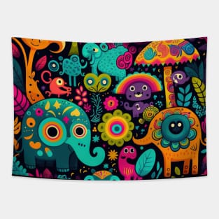 Colorful Jungle pattern funny Cute Elephant Pattern Tapestry