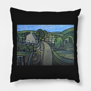 Green Abstract Yorkshire Landscape Pillow