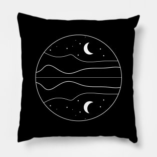 Minimal reflection of a night sky with moon and stars- white line Pillow