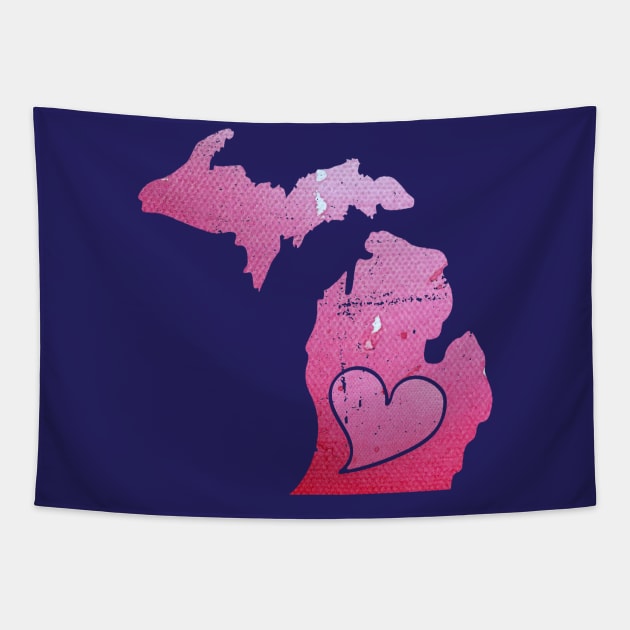 Pink Watercolor Michigan Art Tapestry by bubbsnugg