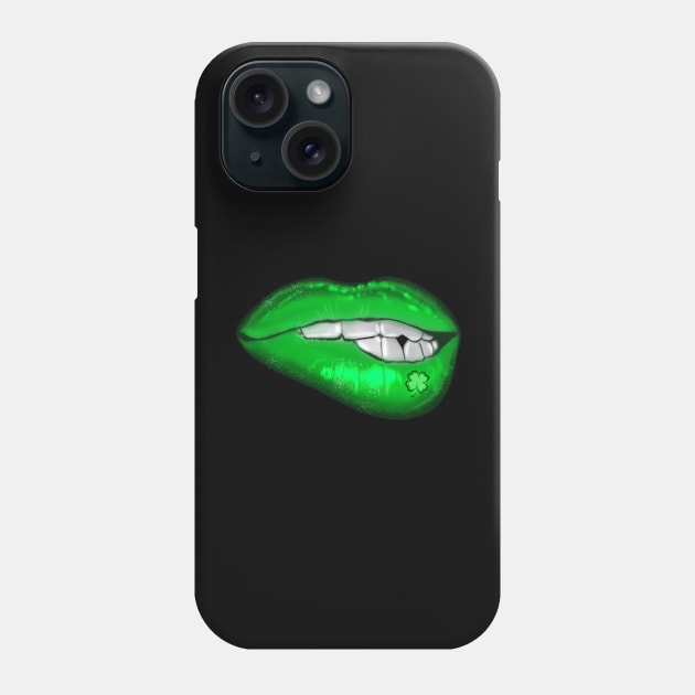St. Patrick’s Day Green Mouth Biting Lip Shamrock Tattoo Phone Case by Sheila’s Studio