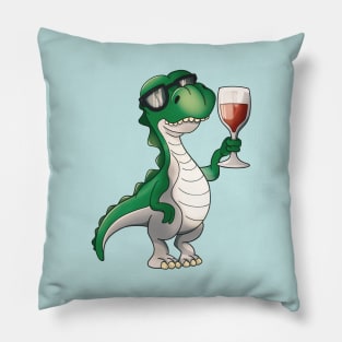 Vinosaur Wine Drinking T-Rex Wine Lover Pillow